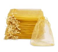 Carehabi Lot de 50 sacs cadeaux de Noël en organza - Sacs cadeaux en organza - Sacs à bijoux - Sacs de mariage - Sachets de lavande - 50 pièces - 7 x 9 cm - Doré