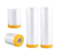 Carehabi Lot de 6 rouleaux film de protection peinture avec ruban adhésif, 1 x 150 cm x 20 m + 1 x 270 cm x 20 m + 2 x 55 cm x 25 m film de Masquage pour travaux de peinture