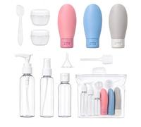 Carehabi Lot de flacons de voyage à remplir, petites boîtes de crème, vaporisateur transparent, distributeur de shampoing, accessoires de voyage pour cosmétiques