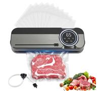 Carehabi Machine Sous Vide Alimentaire, Appareil de Mise Sous Vide 5-en-1 avec Soudure Extra Large 6mm, Lampe UV et Cutter Intégré, 120W Puissant pour Sec & Humide, Inox, Inclus 10 Sacs