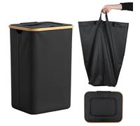 Carehabi Panier à Linge avec Couvercle et Sac Intérieur Amovible 100L Corbeille à Linge Pliable Grande Capacité, Bac à Linge Sale avec Poignées pour Chambre, Buanderie, Salle de Bain, Noir