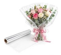 Carehabi Papier Cadeau Transparent 40 cm × 20 m, 1 Rouleau Cellophane | Facile à découper, pour bouquets et paniers cadeaux, papier emballage fleuriste, papier cristal