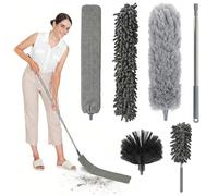Carehabi Plumeau Telescopique 6 Pièces Plumeau Poussière Longueur Télescopique jusqu'à 210 cm Plumeau TéLescopique Lavable pour Plafonds Meubles Ventilateurs Plafond Stores