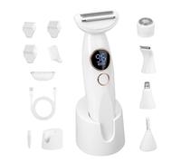 Carehabi Rasoir Électrique Femme 5 en 1 & Tondeuse Bikini - Rasoir Intime Femme Étanche IPX7 pour Visage, Corps, Maillot & Sourcils - Lady Shaver Sans Fil avec Base de Charge USB