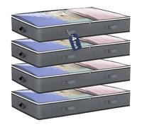 Carehabi Sac de rangement sous Lit 4 Pièces 75L 100x50x15cm Rangement Vetement avec Couvercle Transparent Housse de Rangement pour Vêtements, Draps, Couettes, Chaussures