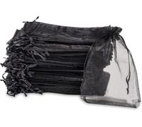 Carehabi Sachet Organza 7x9 cm Lot de 50 sachets en organza Noir pochette cadeau en organza, pochette à bijoux, sachets de mariage, sachets de lavande, faveur de mariage