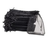 Carehabi - Sachets en Organza, Pochette Cadeau en Organza, Pochette à Bijoux, Sachets de Mariage (10 x 15 cm, Noir)