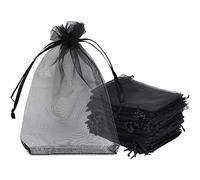 Carehabi - Sachets en Organza, Pochette Cadeau en Organza, Pochette à Bijoux, Sachets de Mariage, Sachets de Lavande (10 x 15 cm, Noir)