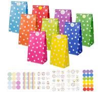 Carehabi Sacs en papier pour anniversaire d'enfant, 40 sacs en papier et 82 autocollants, 24 x 13 x 8 cm, sacs à bonbons pour emballer des cadeaux, des cadeaux, des anniversaires d'enfants, des