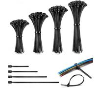 Carehabi Serre Cable Plastique 200 Pièces 150/200/250/300mm Serre-Câbles en Plastique Nylon Réutilisable Collier de Serrage Attache Cable pour Intérieur et Extérieur Bricolage Jardinage - Noir