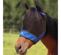 CareMaster Masque anti-mouches pour cheval grand espace, respirant, protection UV, masque équin avec caractéristiques réfléchissantes sur les oreilles, bleu roi, taille M