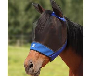 CareMaster Masque anti-mouches pour cheval grand espace, respirant, protection UV, masque équin avec caractéristiques réfléchissantes sur les oreilles, bleu roi, taille M