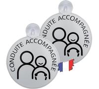 Caremore Conduite Accompagnée (Lot de 2) - Ventouses Réfléchissantes 15 cm avec Système Anti-Chute - Haute Visibilité Nocturne pour Voiture/Pare-Brise - Résistants UV/Pluie - Normes Sécurité Routière