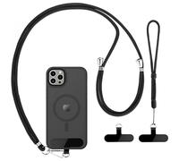 Caremore Cordon Telephone Portable1 Bandeau de Cou Réglable,1 Pcs Bandeau de Poignet,2 Patchs Noirs Durables,Corps croisé Universel, Multifonctionnel Compatible avec (Noir * 1pcs)