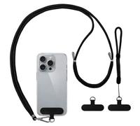 Caremore Cordon Telephone Portable1 Bandeau de Cou Réglable,1 Pcs Bandeau de Poignet,2 Patchs Noirs Durables,Corps croisé Universel, Multifonctionnel Compatible avec (Noir * 1pcs)