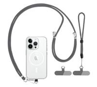 Caremore portable phone line with 1 adjustable neckband, 1 wristband, 2 durable gray patches, universal crossover body, multifunctional, compatible with most smartphones(Gris foncé)