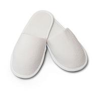 Carenesse 4 paires de chaussons d'hôtel fermé taille 38-42 I Chaussons jetables pratiques en éponge 100% coton I Chaussures invité blanches avec semelles antidérapantes I légers et peu encombrants