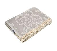 Carenesse Couvre-lit jacquard 150 x 200 cm gris I Couverture réversible élégante et délicate en 100 % coton avec tissage de qualité supérieure I Jeté pour lit et canapé I Plaid fin et léger