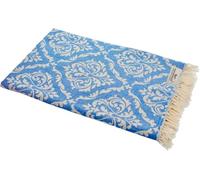 Carenesse Couvre-lit Motif Baroque bleue, 150 x 200 cm, Plafond de Haute qualité à Double Face en 100% Coton à Franges Courtes, Plafond résidentiel, Union Sofa, Plafond canapé, Housse de canapé, Plaid