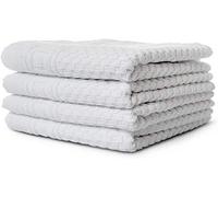 Carenesse Lot de 4 Serviettes 70 x 140 cm Blanc I Qualité hôtelière Premium 100% Coton Oeko-Tex 100 I Lot de Serviettes à Motif gaufré & Bordure I Serviette éponge absorbante & résistante