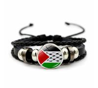 CAREOR Bracelet tressé avec drapeau de la Palestine, bracelet en perles tissées polyvalent, bracelet en cuir avec drapeau national palestinien, bijou cadeau pour homme et femme, 18 cm or 7.09 in,