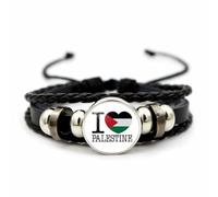 CAREOR Bracelet tressé avec drapeau de la Palestine, bracelet en perles tissées polyvalent palestinien libre, bracelet en cuir avec drapeau national palestinien, bijou cadeau pour homme et femme, 18cm