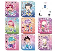 CAREOR Lot de 16 feuilles d'autocollants « Make a Face & Dress Me Up » - Musique pop coréenne - Mix and Match - Kit de bricolage pour filles et enfants - Autocollants pour ordinateur portable