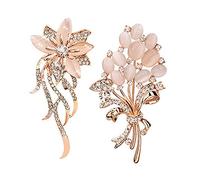 CAREOR Lot de 2 Bouquets de Mariage avec Broche Florale et Belle œil de Chat Créé pour Les Femmes élégantes, Beige Clair
