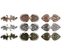 CAREOR Lot de 9 paires de fermoirs à coudre pour cape, cape, gilet, vêtements, veste, pantalon, doré, argenté et cuivre, Métal