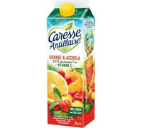 Caresse Antillaise Nectar Orange et Acérola, 100% Fruits avec Vitamine C, Sans Sucre Ajouté, 1L