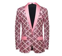 CARFFIV Costume de bal à paillettes brillantes pour homme avec un bouton et un blazer, smoking pour mariage, banquet, rose, Taille L