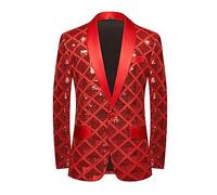 CARFFIV Costume de bal à paillettes brillantes pour homme avec un bouton et un blazer, smoking pour mariage, banquet, Rouge, Taille M