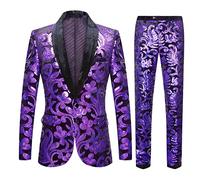 CARFFIV Ensemble 2 pièces Tendance pour Homme Motif Floral et Paillettes(L, Purple)