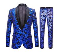 CARFFIV Ensemble 2 pièces Tendance pour Homme Motif Floral et Paillettes (L, Royal Blue)