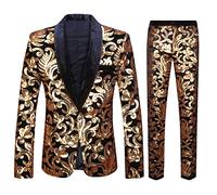 CARFFIV Ensemble 2 pièces Tendance pour Homme Motif Floral et Paillettes (S, Black)