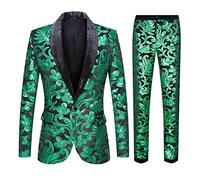 CARFFIV Ensemble 2 pièces Tendance pour Homme Motif Floral et Paillettes (S, Green)