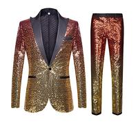CARFFIV Ensemble de Deux pièces Tendance à Paillettes pour Homme (XS, Red Gold)