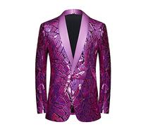 CARFFIV Faites Une déclaration audacieuse avec Notre Blazer à Paillettes pour Homme - Parfait pour Les Mariages, Les fêtes, Violet, Taille M