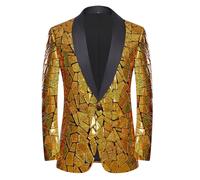 CARFFIV Faites Une déclaration audacieuse avec Notre Blazer à Paillettes pour Homme - Parfait pour Les Mariages, Les fêtes, doré, Taille S