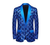 CARFFIV Hommes Paillette Shiny Stéréoscopique Modèle De Bal Costume Veste Un Bouton et Blazers Tuxedo pour Banquet de Mariage,Blue,XL