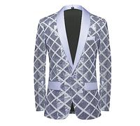 CARFFIV Hommes Paillette Shiny Stéréoscopique Modèle De Bal Costume Veste Un Bouton et Blazers Tuxedo pour Banquet de Mariage,Silver,XXL