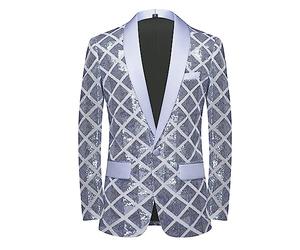 CARFFIV Hommes Paillette Shiny Stéréoscopique Modèle De Bal Costume Veste Un Bouton et Blazers Tuxedo pour Banquet de Mariage,Silver,M