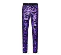 CARFFIV Pantalon en Velours à Paillettes pour Homme Motif Flora (M, Purple)