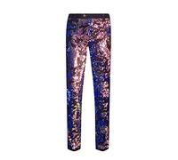 CARFFIV Pantalon en velours à paillettes pour homme Motif flora (XL, Map Blue)