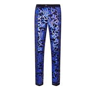CARFFIV Pantalon en Velours à Paillettes pour Homme Motif Floral, Gris (3XL, Royal Blue)