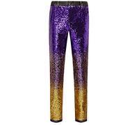 CARFFIV Pantalon Tendance à Paillettes pour Homme (XS, Purple Gold)
