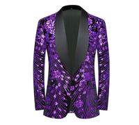 CARFFIV Veste à paillettes pour homme en velours pour fête, bal de fin d'année, mariage, dîner, symétrie, violet, XL