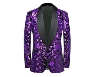 CARFFIV Veste à paillettes pour homme en velours pour fête, bal de fin d'année, mariage, dîner, symétrie, violet, XL