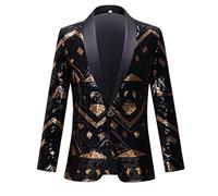 CARFFIV Veste de Costume Tendance pour Homme - Motif coloré à Paillettes,Black Gold,L