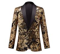 CARFFIV Veste de Costume Tendance pour Homme - Motif coloré à Paillettes,Gold,L